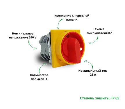 Выключатель LK25R-2.8210\P08 схема 0-1, 4-полюсный