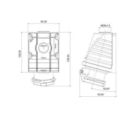 Розетка BC1-3103-2535 настенная под наклоном